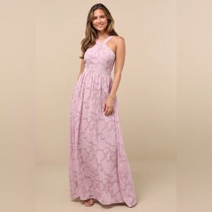 Lulus Love and Beyond Mauve Pink Burnout Floral Maxi Dress Medium